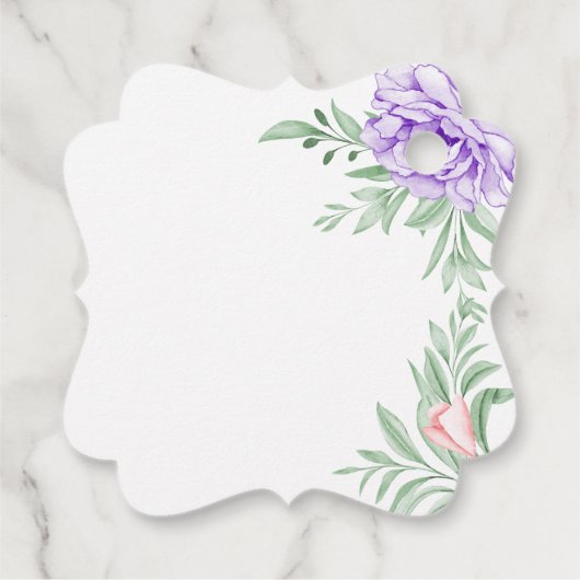 Dusty Paarse Peony Roos Greenery Leaves Wedding Bedankjes Labels (Achterkant)