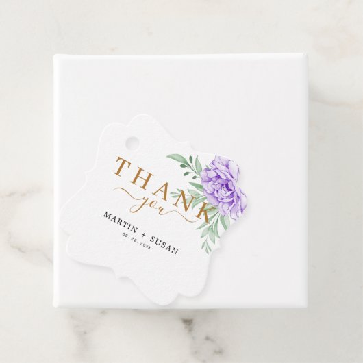 Dusty Paarse Peony Roos Greenery Leaves Wedding Bedankjes Labels (In situ)