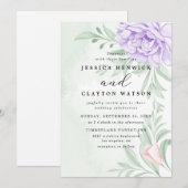 Dusty Paarse Peony Roos Greenery Leaves Wedding Kaart (Voorkant / Achterkant)