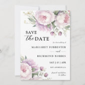Dusty Paarse pioen elegante bruiloft save the date Kaart (Voorkant)