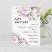 Dusty Paarse pioen elegante bruiloft save the date Kaart (Staand voorkant)