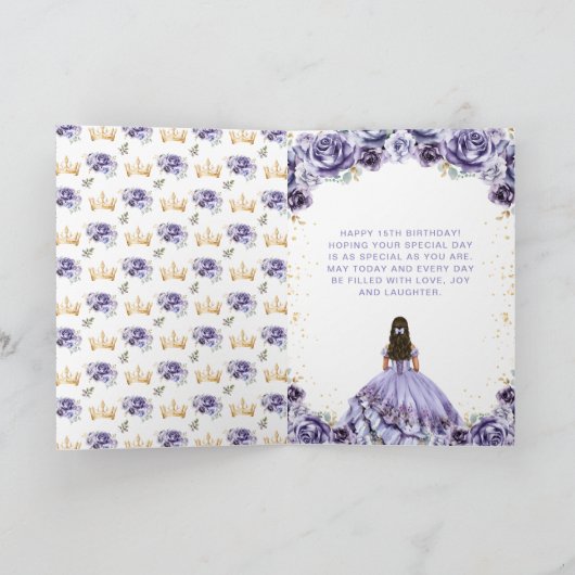 Dusty Paarse Princess Floral Happy Birthday Kaart (Binnen)