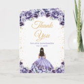 Dusty Paarse Princess Floral Quinceañera Bedankkaart (Voorkant)