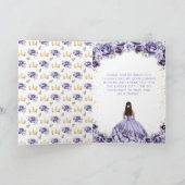 Dusty Paarse Princess Floral Quinceañera Bedankkaart (Binnen)