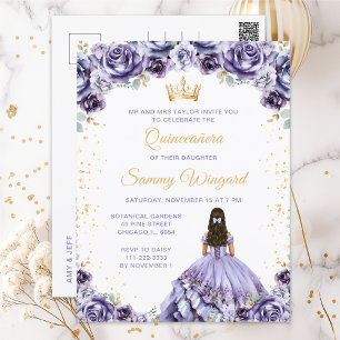 Dusty Paarse Princess Floral Quinceañera Briefkaart