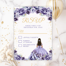 Dusty Paarse Princess Floral Quinceañera RSVP Kaartje