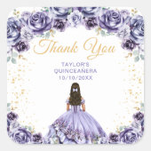 Dusty Paarse Princess Quinceañera Bedankt Vierkante Sticker (Voorkant)