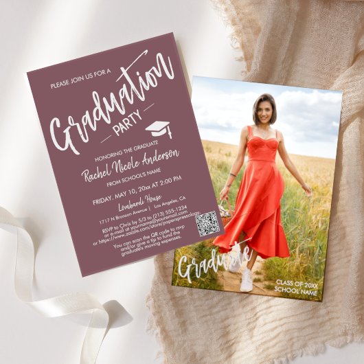 Dusty Paarse QR Code Afstuderen Kaart