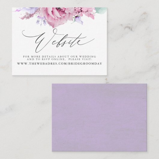 Dusty Paarse roze bloemige bruiloft website Kaart Visitekaartje (Voorkant / Achterkant)