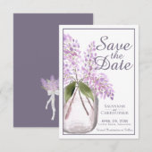 Dusty Paarse Waterverf Jar of Lilacs Wedding Save The Date (Voorkant / Achterkant)
