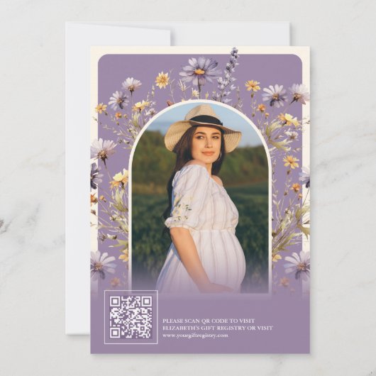 Dusty Paarse Wildflower Foto QR Code Baby shower Kaart (Achterkant)
