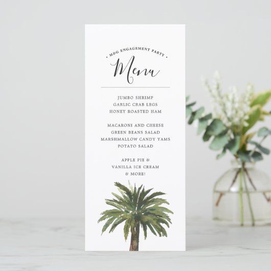 Dusty Palms | Menu Kustbruiloft Dinner Event (Staand voorkant)