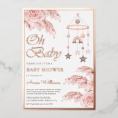 Dusty Pampas Boho Rainbow Baby shower Roos Gold Folie Uitnodiging (Voorkant)
