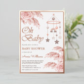 Dusty Pampas Boho Rainbow Baby shower Roos Gold Folie Uitnodiging (Staand Voorkant)