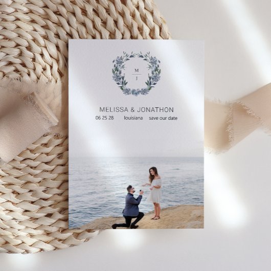 Dusty Pastel Blauwe Bloemen Bruid Save The Date