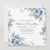 Dusty Pastel Blauwe Bloemen Foto Verlovingsfeest (Achterkant)