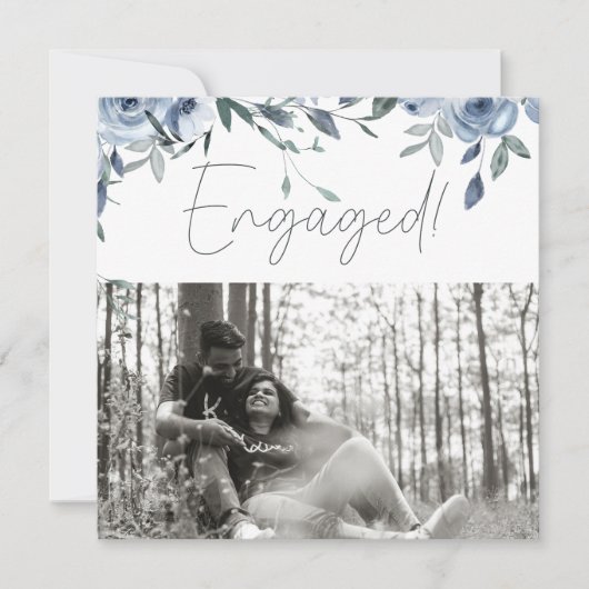 Dusty Pastel Blauwe Bloemen Foto Verlovingsfeest (Voorkant)