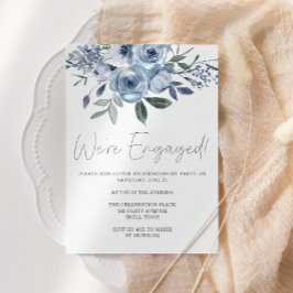 Dusty Pastel Blauwe Bloemen Verlovingsfeest Kaart