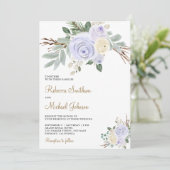 Dusty Pastel Paarse Floral All-in-One Weddenschap Kaart (Staand voorkant)
