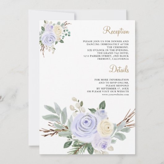 Dusty Pastel Paarse Floral All-in-One Weddenschap Kaart (Achterkant)