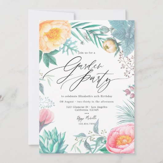 Dusty Pastel Tropical Floral Summer Garden Party Kaart (Voorkant)