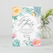 Dusty Pastel Tropical Floral Summer Garden Party Kaart (Staand voorkant)