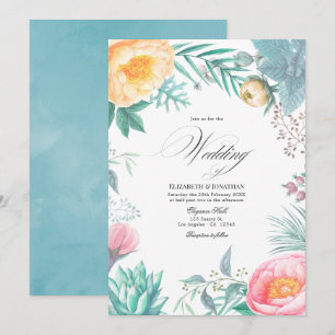 Dusty Pastel Tropical Floral Summer Wedding Kaart