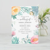 Dusty Pastel Tropical Floral Summer Wedding Kaart (Staand voorkant)