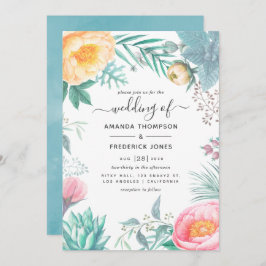 Dusty Pastel Tropical Floral Summer Wedding Kaart