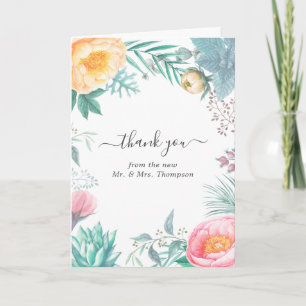 Dusty Pastel Tropical Floral Summer Weduwfoto Bedankkaart