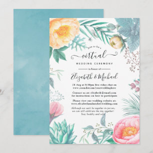 Dusty Pastel Tropical Floral Virtual Wedding Kaart