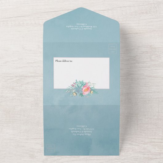Dusty Pastel Tropical Floral Wedding All In One Uitnodiging (Buitenkant)
