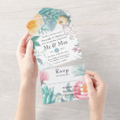 Dusty Pastel Tropical Floral Wedding All In One Uitnodiging (Afscheurbaar)
