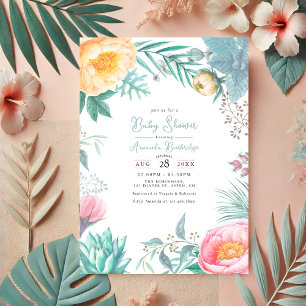 Dusty Pastel Tropical Summer Baby shower Kaart