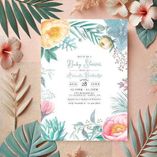 Dusty Pastel Tropical Summer Baby shower Kaart
