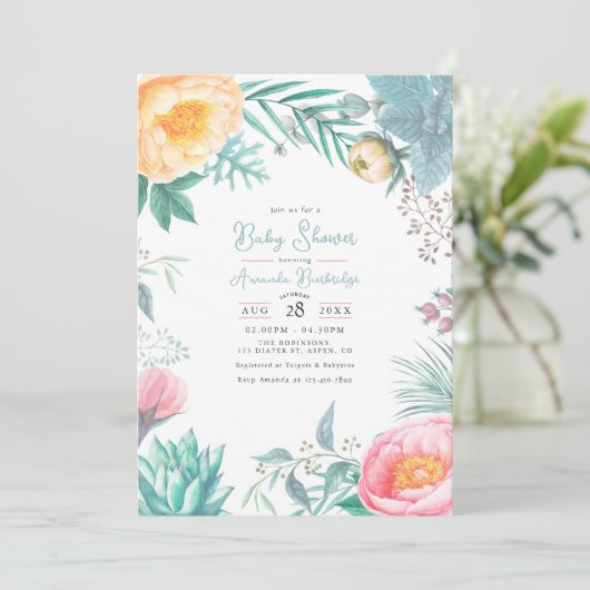 Dusty Pastel Tropical Summer Baby shower Kaart (Staand voorkant)