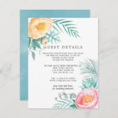 Dusty Pastel Tropische Bloemen Bruiloft Gast Detai Informatiekaartje (Voorkant / Achterkant)