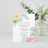 Dusty Pastel Tropische Bloemen Bruiloft Gast Detai Informatiekaartje (Staand voorkant)