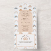 Dusty Peach Arch Earthy Boho Rainbow Baby shower All In One Uitnodiging (Binnen)