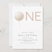 Dusty Peach Balloon Minimalist First Birthday Kaart (Voorkant)