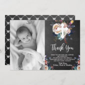 Dusty Peach Blauw Bloemen Doop Dank u kaart (Voorkant / Achterkant)