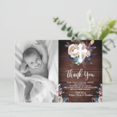 Dusty Peach Blauw Bloemen Doop Dank u kaart (Staand voorkant)