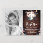 Dusty Peach Blauw Bloemen Doop Dank u kaart (Voorkant / Achterkant)