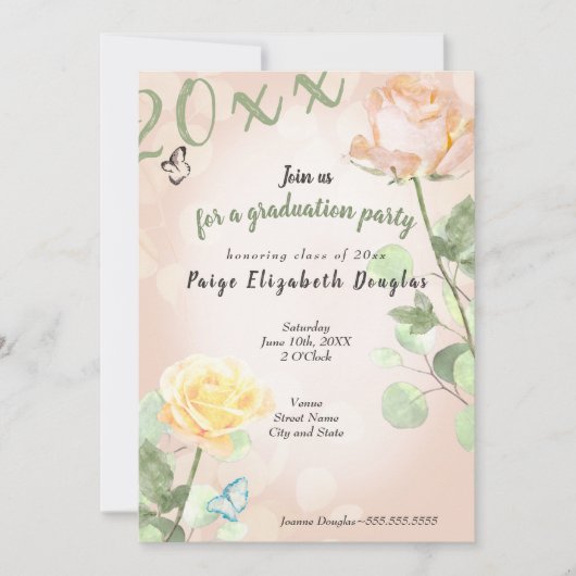 Dusty Peach  Botanical Graduparty Kaart (Voorkant)