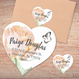 Dusty Peach Botanical Heart Shaped Address Seal Hart Sticker