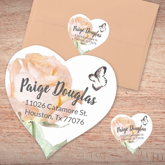 Dusty Peach Botanical Heart Shaped Address Seal Hart Sticker