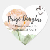 Dusty Peach Botanical Heart Shaped Address Seal Hart Sticker (Voorkant)