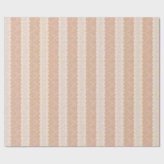 Dusty Peach Damask Antiek Lace Stripe Cadeaupapier (Vlak)