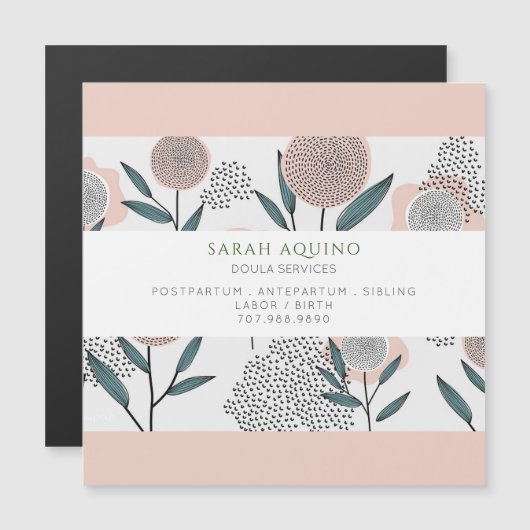 Dusty Peach Floral Doula Magnetic Visitekaartje (Voorkant / Achterkant)