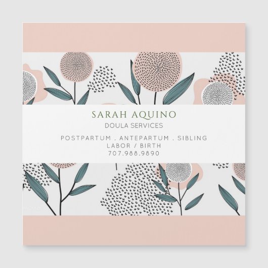 Dusty Peach Floral Doula Magnetic Visitekaartje (Voorkant)